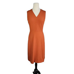 MM Lafleur Annie A-Line Dress Size 8 Burnt Orange V-Neck Work Career Sleeveless
